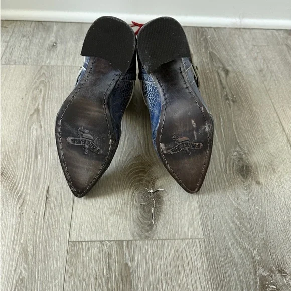 Freebird by Steven by Joey Navy Croc-Pointed Toe Buckle Ankle Boots Size 8 - Picture 5 of 5